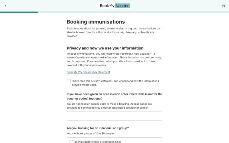 Book My Vaccine booking step