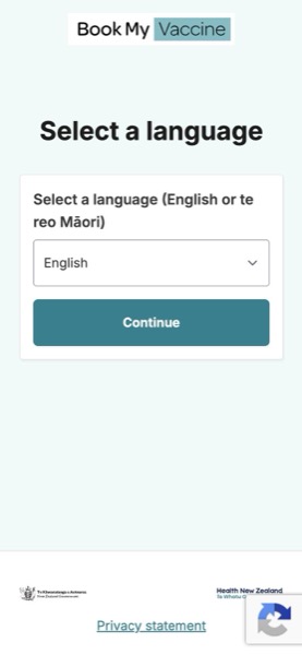 Book My Vaccine language selection on a phone